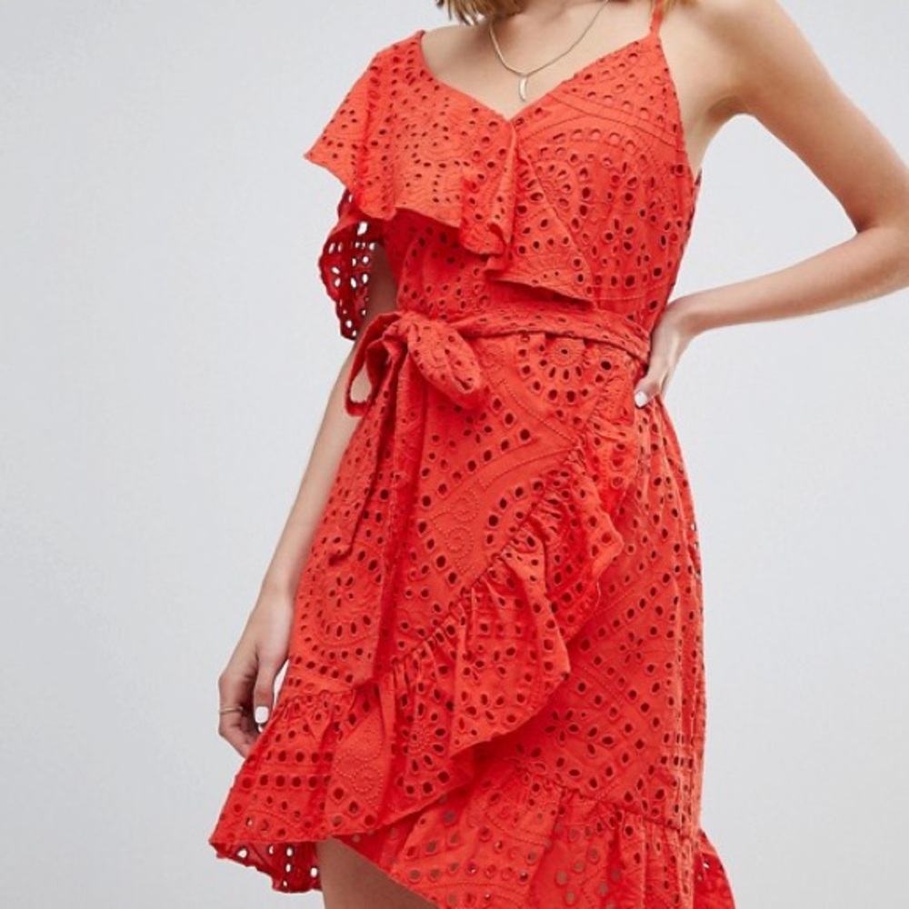 River Island Frill Front Broderie Wrap Dress 🍊